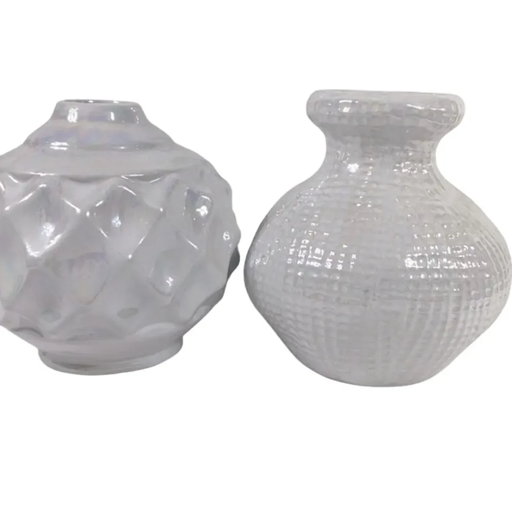 Set of Reflective Glossy Pearl Textured Vases Pottery Minimalist Neutral Decor